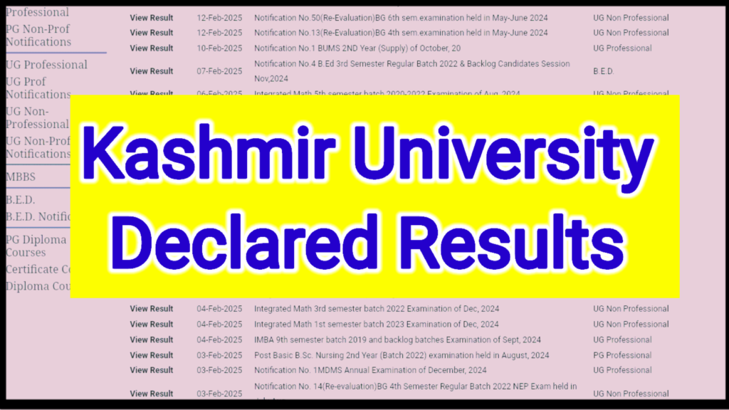 Kashmir University declared Re-evaluation Result, check here